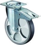 Zwenkwiel thermoplastisch wiel, rollager Ø 160 mm, H 195 mm, plaat 135x109 mm grijs, KS-velg Vast Draagvermogen 200 kg