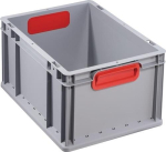 Transport box, side walls closed LxWxH 400x300x220 mm grey PP closed handle red, Allit