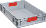 Transportkist, zijwanden gesloten LxBxH 600x400x120 mm grijs PP gesloten handgreep rood, Allit