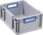 Transportkist, zijwanden gesloten LxBxH 400x300x170 mm grijs PP open handgreep blauw, Allit