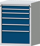 Schubladenschrank, Vollauszug HxBxT 1000x760x675 mm lichtgrau/enzianblau 6 Schubl.