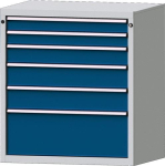 Drawer cabinet, full-extension runner HxWxD 1000x910x675 mm light grey/ gentian blue 6 drawers