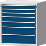 Schubladenschrank, Vollauszug HxBxT 1000x910x675 mm lichtgrau/enzianblau 7 Schubl.