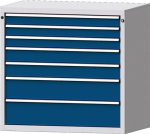 Schubladenschrank, Vollauszug HxBxT 1000x1060x675 mm lichtgrau/enzianblau 7 Schubl.
