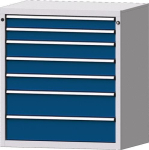 Schubladenschrank, Vollauszug HxBxT 1000x910x675 mm lichtgrau/enzianblau 7 Schubl.