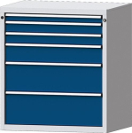 Schubladenschrank, Vollauszug HxBxT 1000x910x675 mm lichtgrau/enzianblau 6 Schubl.