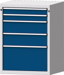 Schubladenschrank, Vollauszug HxBxT 1000x760x675 mm lichtgrau/enzianblau 5 Schubl.