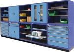 Schranksystem H2100xB1005xT695mm lichtgrijs/lichtblauw 2 planken 9 laden