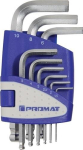 Hexagon socket screwdriver set 9-piece plastic holder, SW 1.5-10 mm short ball head S2 steel, Promat 825123