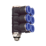 L-manifold draaibaar, buitenzeskant AG 1/2", 6x SD12 mm, SW24, O-ring Kunststof, blauwe serie