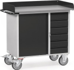 Werkplaatswagen 1 plank, 1 kast 6 laden, HxBxD 915x1080x590 mm max.400kg, TPE banden, Fetra 12450/7016