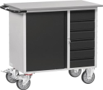 Werkplaatswagen 1 plank, 1 kast 6 laden, HxBxD 915x1080x590 mm max. 400 kg, TPE-banden, Fetra 2450/7016