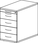 Standcontainer mit Bodengriff HxBxT 720-760x428x800 mm Nussbaumdekor 4 Schubladen, Pro-B