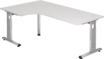 Desk HxWxD 650-850x2000x1200 mm white Angled form right/left, C-foot, Bela