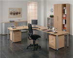 Bureau HxBxD 680-800x1800x800 mm beuken decor rechte vorm, frame van ronde buis, Kosmo