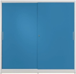 Schiebetürenschrank lichtgrau/lichtblau HxBxT 1965x2000x420mm 8 Fachböden mit Trennwand Vollblechtüren