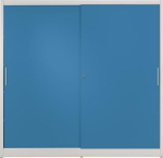 Schiebetürenschrank lichtgrau/lichtblau HxBxT 1965x2000x500mm 8 Fachböden mit Trennwand Vollblechtüren
