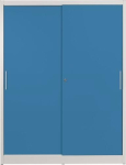Schiebetürenschrank lichtgrau/lichtblau HxBxT 1965x1500x600mm 8 Fachböden mit Trennwand Vollblechtüren