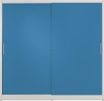 Schiebetürenschrank lichtgrau/lichtblau HxBxT 1965x2000x600mm 8 Fachböden mit Trennwand Vollblechtüren