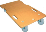 Transportroller mit Kunststoffreifen Platte 350x600 mm, Rad Ø 75 mm Holz lackiert, Tragkraft bis 150 kg