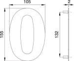 House number Digit 0, 150 mm Width 105 mm Matt stainless steel, EDI