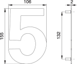 House number Digit 5, 150 mm Width 106 mm Matt stainless steel, EDI