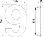 House number Digit 6/9, 150 mm Width 105 mm Matt stainless steel, EDI