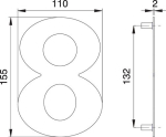 House number Digit 8, 150 mm Width 110 mm Matt stainless steel, EDI