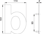 Huisnummer Letter b, 150 mm breedte 114 mm Mat roestvrij staal, EDI