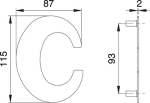 Huisnummer Letter c, 110 mm breedte 87 mm Mat roestvrij staal, EDI