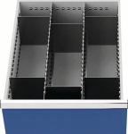 Schubladenunterteilungsmaterial Fronthöhe 200 mm, 2 Längs-/6 Querteiler Schubladenbreite 450 mm