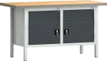 Werkbank mit 2 Schubladen und 2 Türen BxTxH 1500x700x840 mm Buche Multiplex lichtgrau/anthrazitgrau, KLW Lutz PW 700