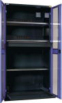 Elektro-Flügeltürenschrank Sichtfenster grau/blau 3Bö. 1Schub. 2E-Leisten Thurmetall H1995xB1000xT580mm
