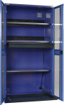 Elektro-Flügeltürenschrank Sichtfenster tauben-/hellblau 3Bö. 1Schub. 2E-Leisten Thurmetall H1995xB1000xT580mm
