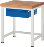 Werkbank 1 lade BxDxH 750x700x840-1040 mm massief beuken Rau Basis lichtgrijs/ gentiaanblauw