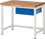 Werkbank 1 lade BxDxH 1000x700x840-1040 mm massief beuken Rau Basis lichtgrijs/ gentiaanblauw