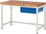 Werkbank 1 lade BxDxH 1250x700x840-1040 mm massief beuken Rau Basis lichtgrijs/ gentiaanblauw