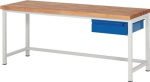 Werkbank 1 lade BxDxH 2000x700x840-1040 mm massief beuken Rau Basis lichtgrijs/ gentiaanblauw