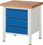Werkbank 3 laden BxDxH 750x700x840-1040 mm massief beuken Rau Basis lichtgrijs/ gentiaanblauw