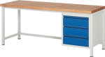 Werkbank 3 laden BxDxH 2000x700x840-1040 mm massief beuken Rau Basis lichtgrijs/ gentiaanblauw