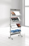Prospektregal, fahrbar HxBxT 1600x710x350 mm Stahlblech alusilber, 12 DIN A4 Blätter