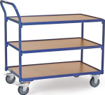 Tafelwagen, verticale duwbeugel 3 planken 1000x700 mm, glanzend blauw max. 300 kg, Fetra 2754