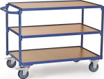 Tafelwagen, horizontale duwbeugel 3 planken 1200x800 mm, glanzend blauw max. 300 kg, Fetra 2956