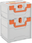 Battery system fire protection boxes L300xW400xH215 mm 2 carrying handles light grey / orange