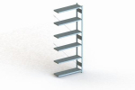 Anbauregal 1-zeilig, Rahmen zerlegt HxLxT 2500x1000x300 mm, grau RAL 7035 Meta Clip S3 AR 230/1650 kg 6 Böden