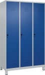 Garderobenschrank, 3 Abteile HxBxT 1950x1200x500 mm lichtgau, RAL 7035/enzianblau, RAL 5010