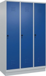 Garderobenschrank, 3 Abteile HxBxT 1950x1200x500 mm lichtgrau, RAL 7035/enzianblau, RAL 5010
