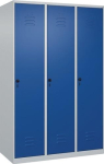 Garderobenschrank, 3 Abteile HxBxT 1850x1200x500 mm lichtgrau, RAL 7035/enzianblau, RAL 5010