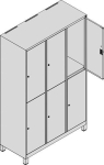 Garderobenschrank, 3x2 Abteile 400 mm HxBxT 1950x1200x500 mm Farbwahl doppelstöckig mit Füßen