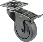 Lenkrolle Gummi schwarz Ø 50 mm Tragfähigkeit 50 kg Anschraubplatte, Feststeller, BS Rollen